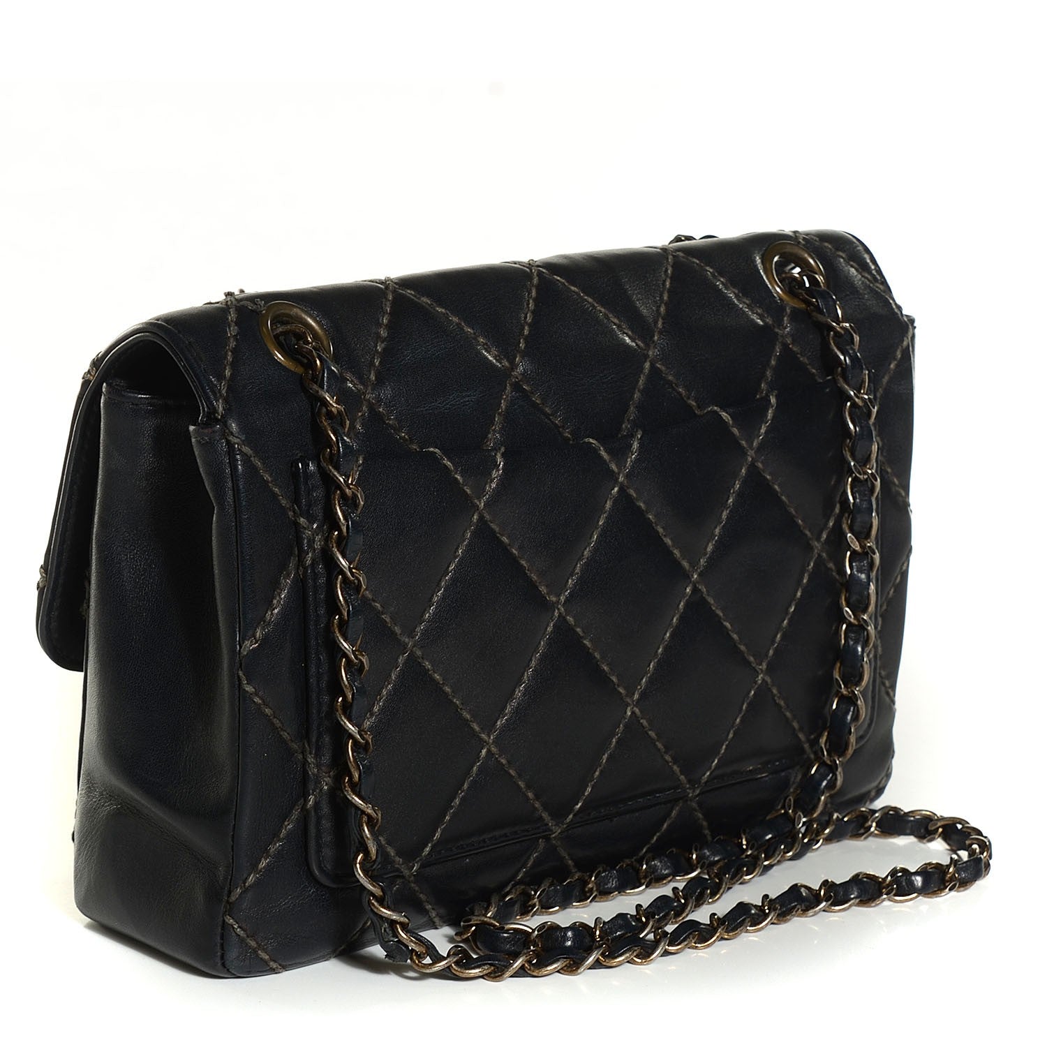 Chanel Calfskin Quilted Contrast Stitch Medium Flap Black 3 of 9