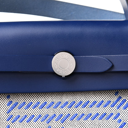 Hermes Vache Hunter Toile H Brides de Gala Herbag Zip Retourne 31 PM Bleu De France Ecru Black 8 of 11