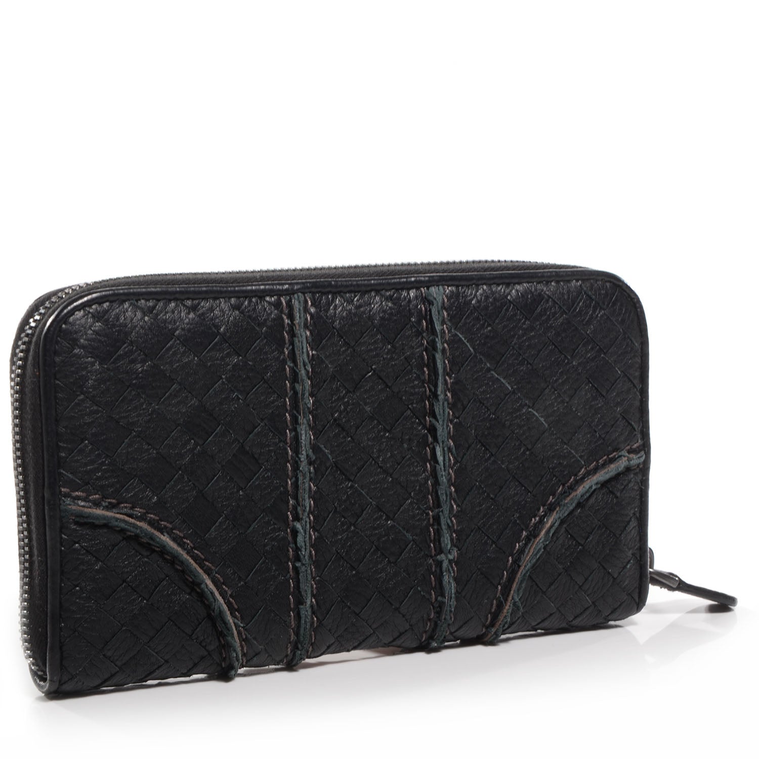 Bottega Veneta Vivo Cervo Intreccio Zip Around Wallet Nero Black 3 of 8