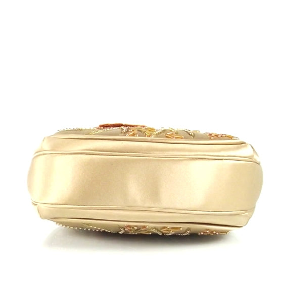 Satin Beaded Flower Evening Bag Gold