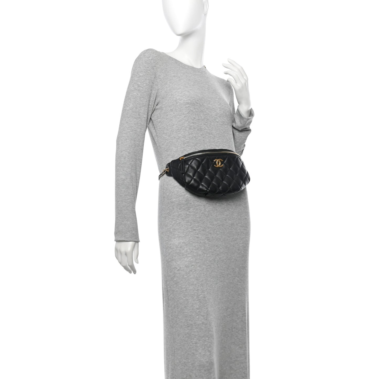 Shiny Lambskin Quilted Belt Bag Black Black