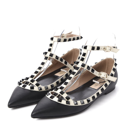 Valentino Garavani Nappa Rockstud Cage Ballerina Flats 35 Black Ivory 3 of 9