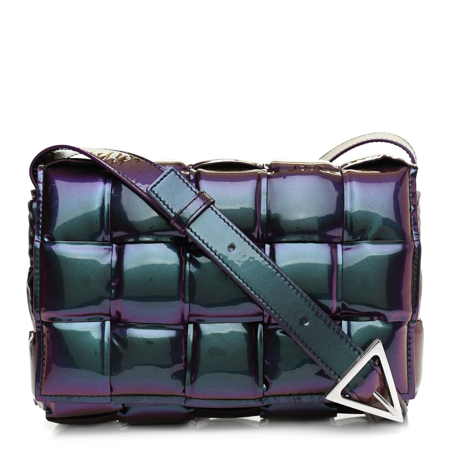 Glossy Nail Polish Nappa Maxi Intreccio Padded Cassette Crossbody Bag Holographic