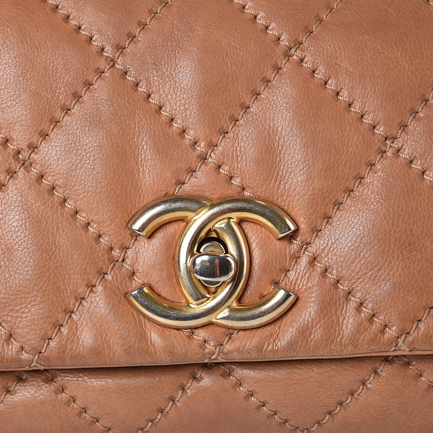 Calfskin Quilted Retro Chain Accordion Flap Dark Beige
