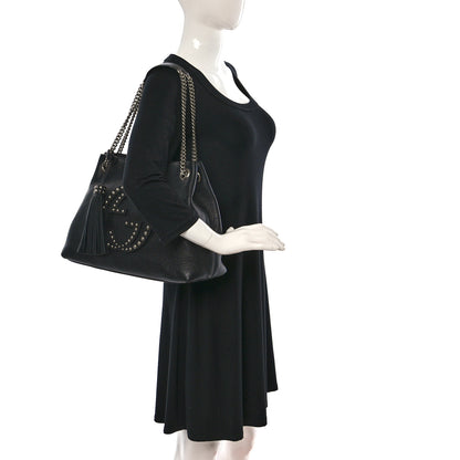 Gucci Pebbled Calfskin Studded Medium Soho Chain Shoulder Bag Black 2 of 12