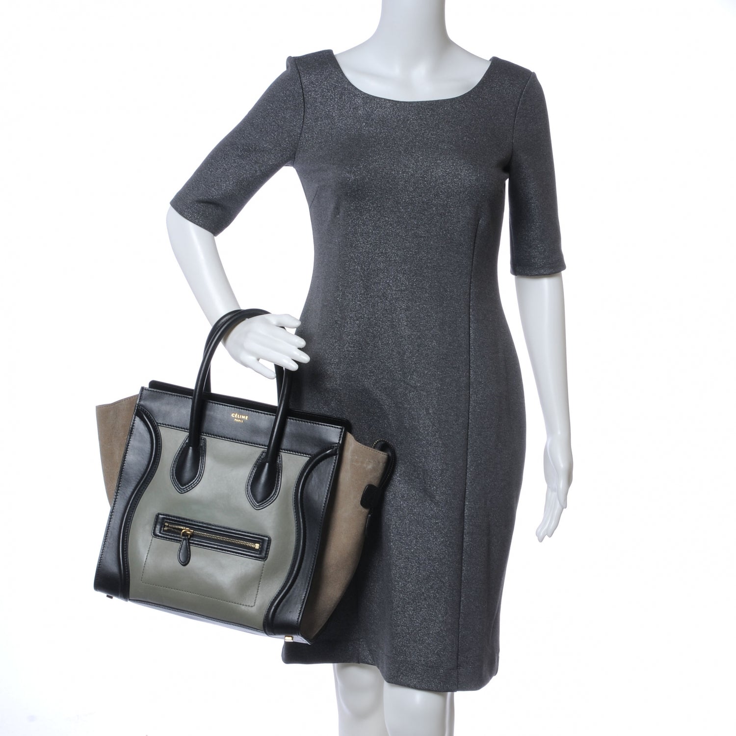 Celine Smooth Calfskin Suede Mini Tri-Color Luggage Black 2 of 6