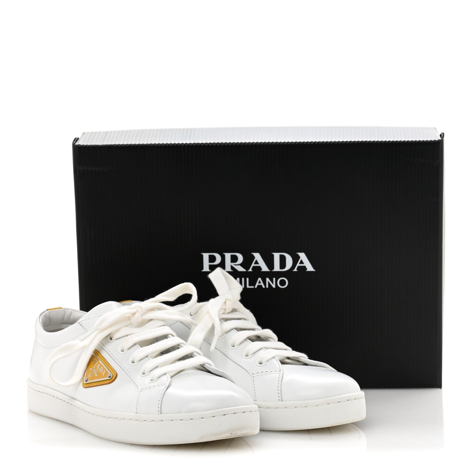 Prada Spazzolato Rois Metal Triangle Logo 25mm Sneakers 39.5 White Soleil 12 of 12