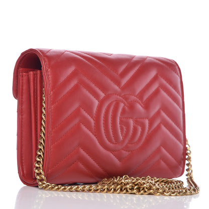 Gucci Calfskin Matelasse GG Marmont Chain Wallet Hibiscus Red 3 of 13