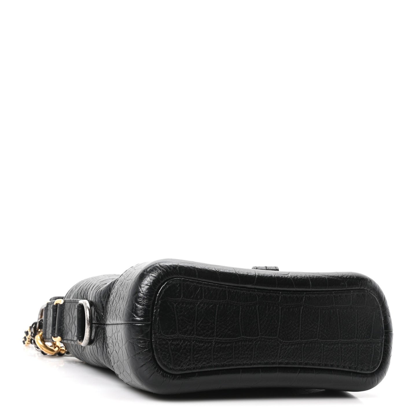 Calfskin Crocodile Embossed Small Gabrielle Cocodile Hobo Black