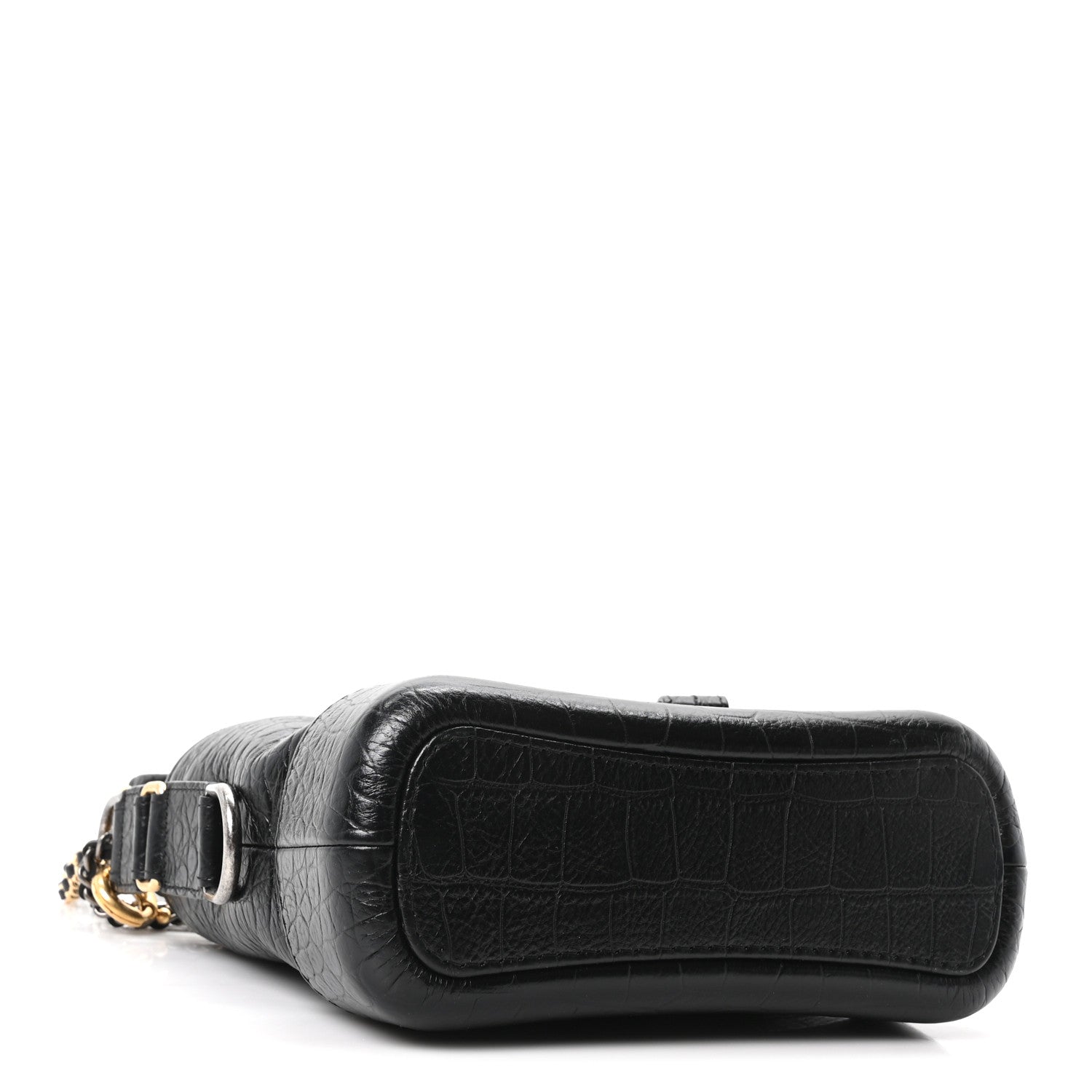 Chanel Calfskin Crocodile Embossed Small Gabrielle Cocodile Hobo Black 4 of 10