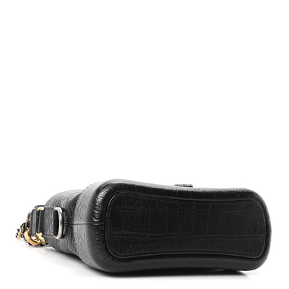 Chanel Calfskin Crocodile Embossed Small Gabrielle Cocodile Hobo Black 4 of 10