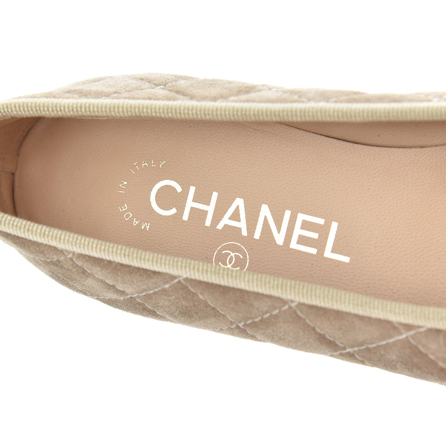 Chanel Suede Calfskin Quilted Cap Toe CC Ballerina Flats 35.5 Beige 6 of 9