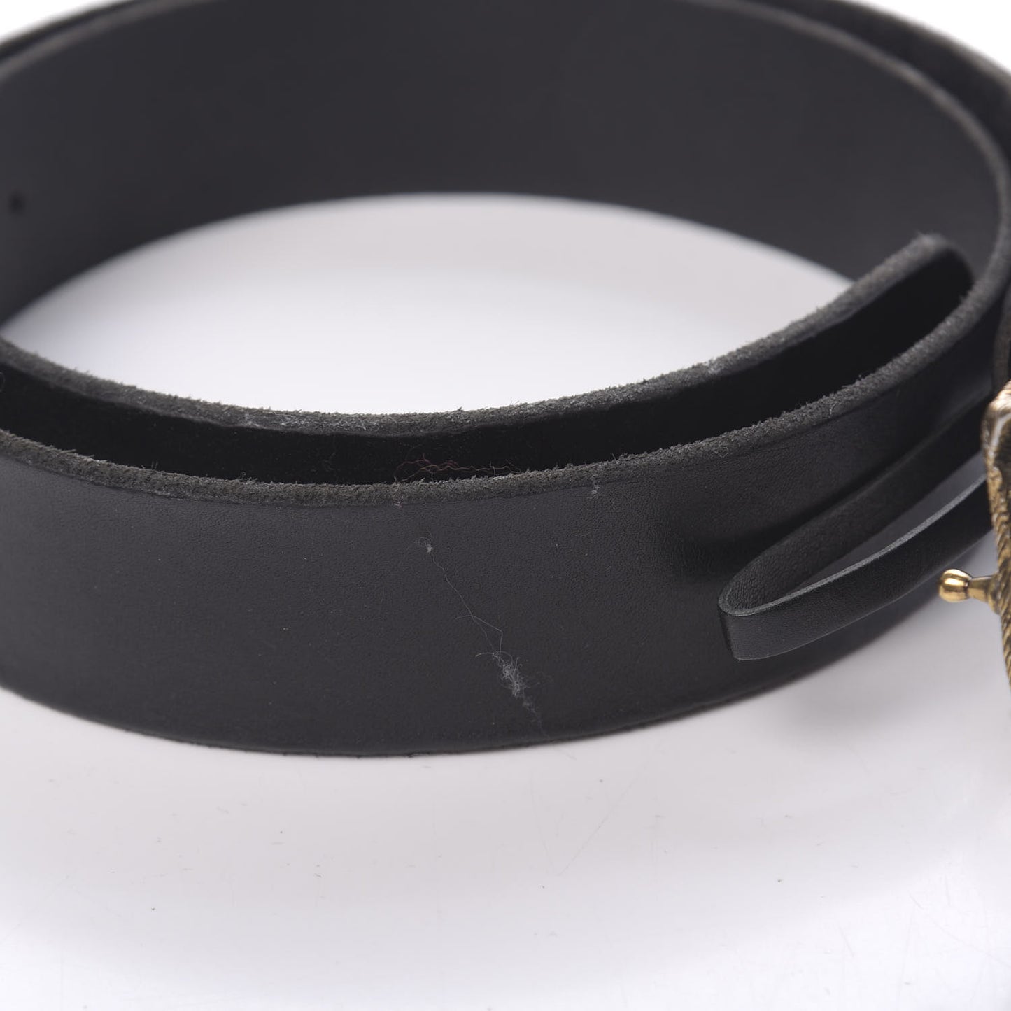 Calfskin Brass Feline Buckle Belt 85 34 Black