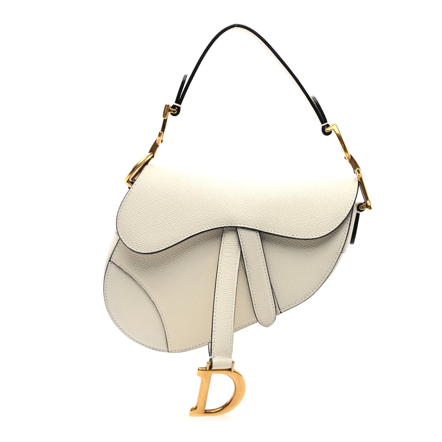 Grained Calfskin Mini Saddle Bag White
