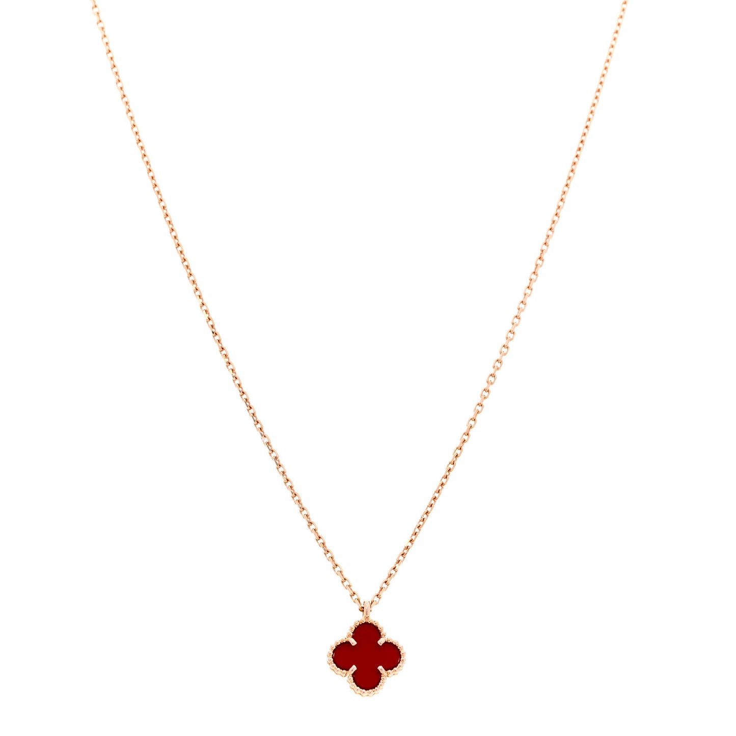 18K Rose Gold Carnelian Sweet Alhambra Pendant Necklace