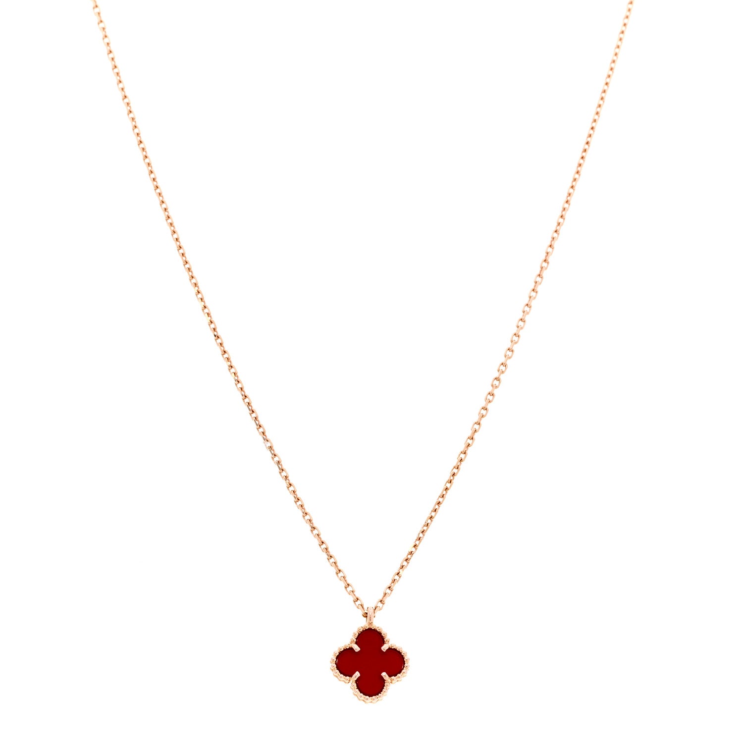 Van Cleef & Arpels 18K Rose Gold Carnelian Sweet Alhambra Pendant Necklace 1 of 4