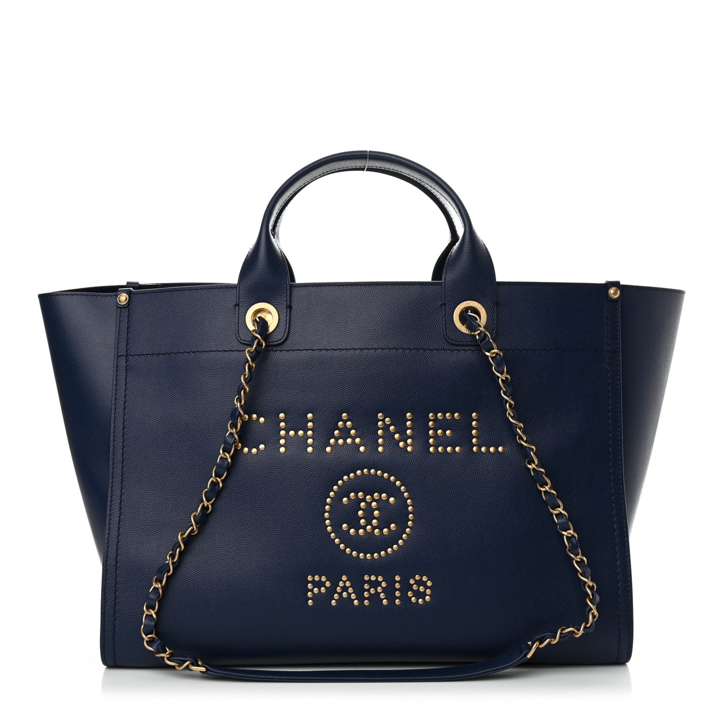 Caviar Medium Studded Deauville Tote Blue