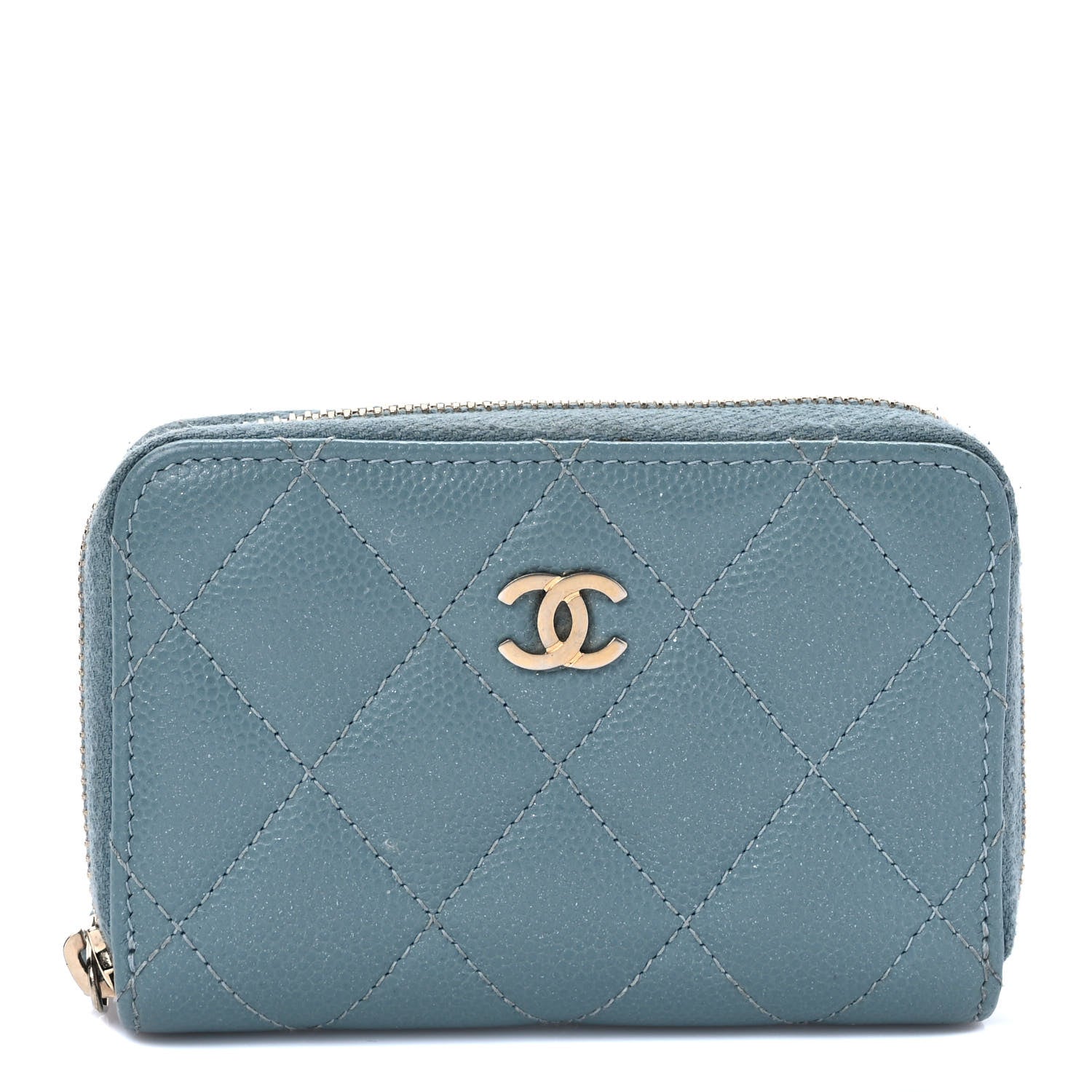 Chanel Iridescent Caviar Quilted Zip Coin Purse Light Blue 1 of 8