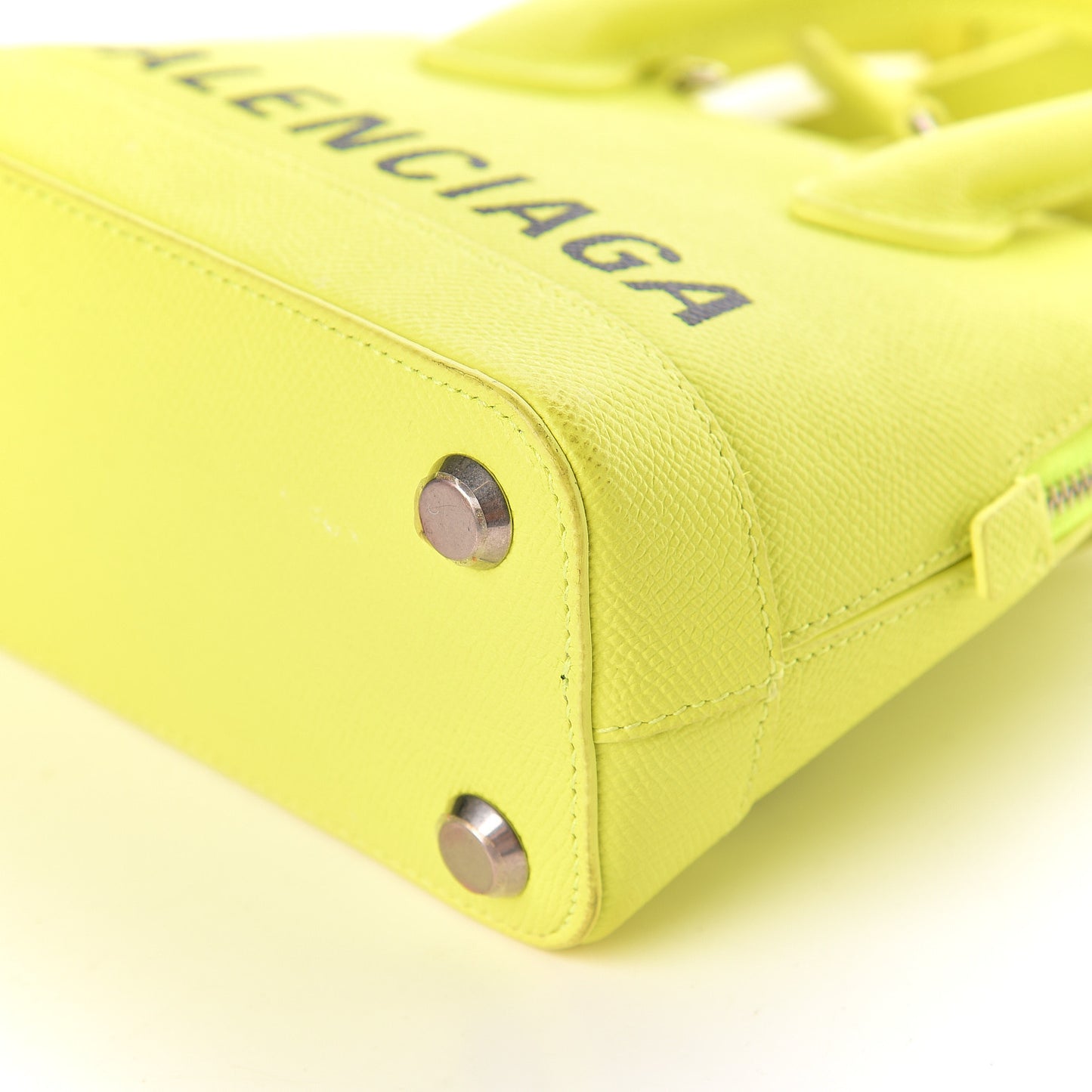 Signature Grained Calfskin Logo XXS Ville Top Handle Bag Acid Green Black