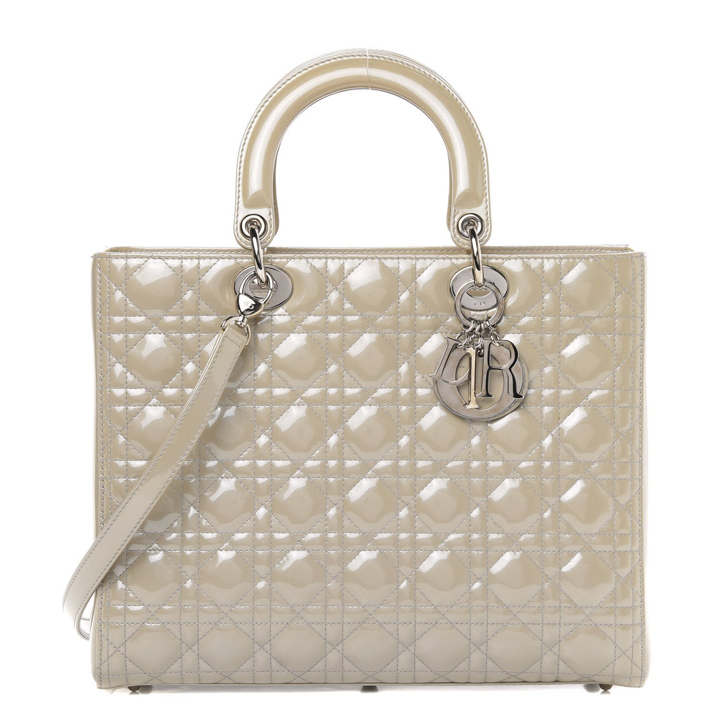 Patent Cannage Large Lady Dior Beige