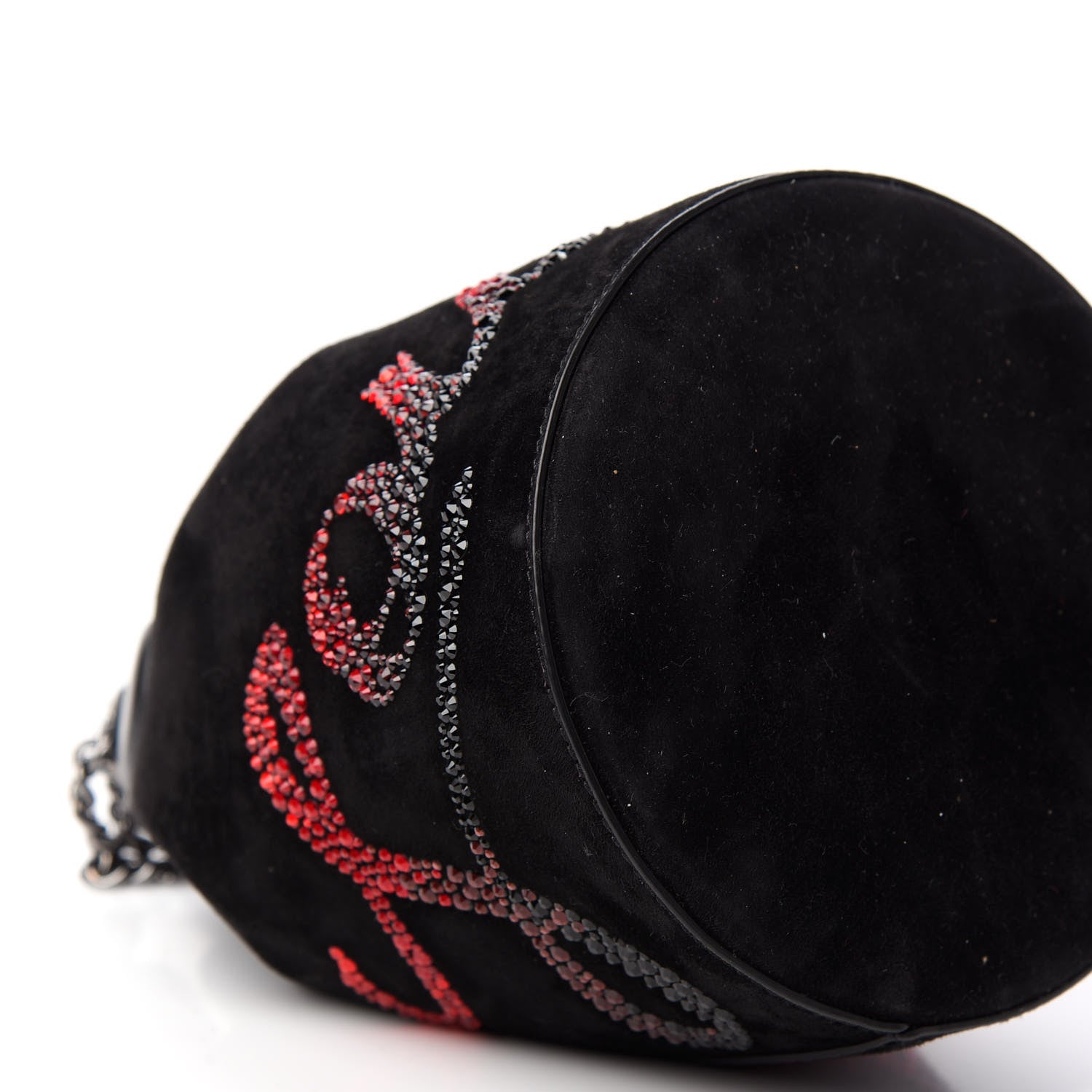 Christian Louboutin Suede Crystal Marie Jane Bucket Black Red 7 of 8