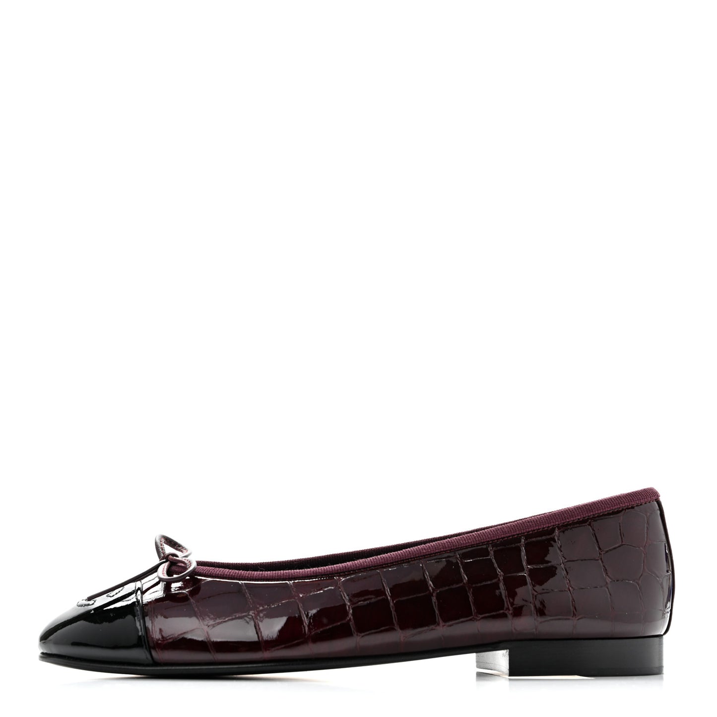 Patent Calfskin Crocodile Embossed Ballerina Flats 37 Dark Burgundy Black