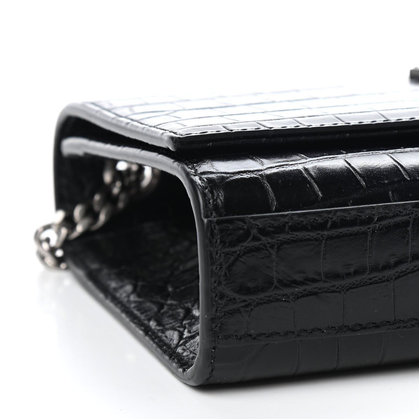 Calfskin Crocodile Embossed Small Classic Monogram Kate Tassel Satchel Black