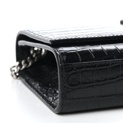 Saint Laurent Calfskin Crocodile Embossed Small Classic Monogram Kate Tassel Satchel Black 8 of 9