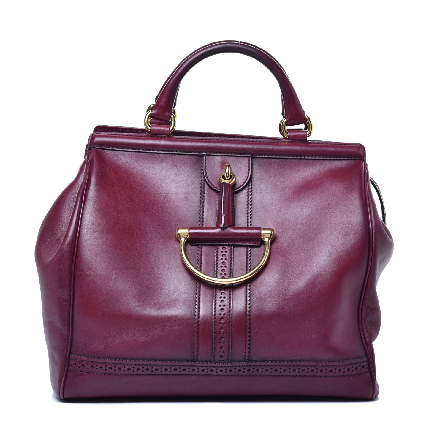 Calfskin Duilio Brogue Top Handle Bag Burgundy