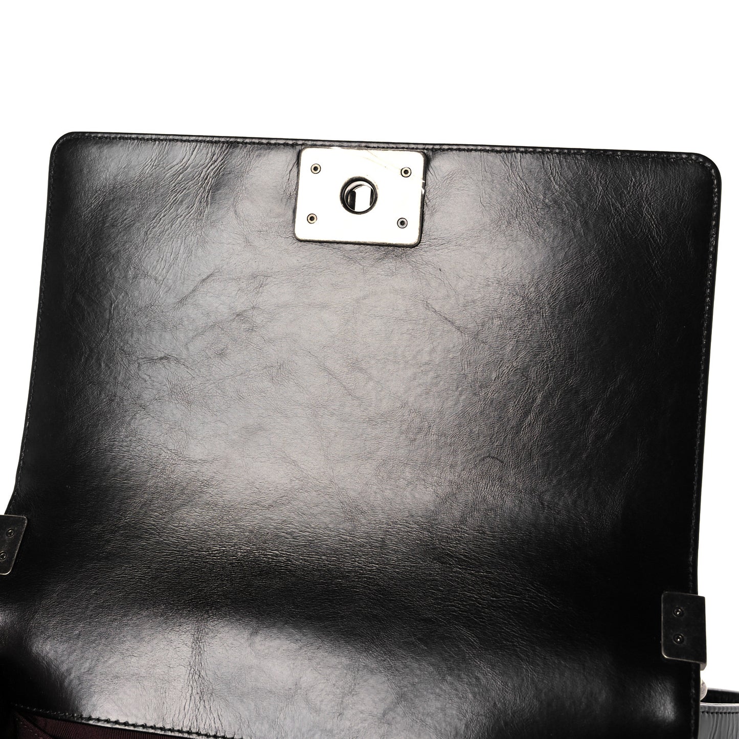 Glazed Calfskin Quilted Medium Boy Chained Flap Black