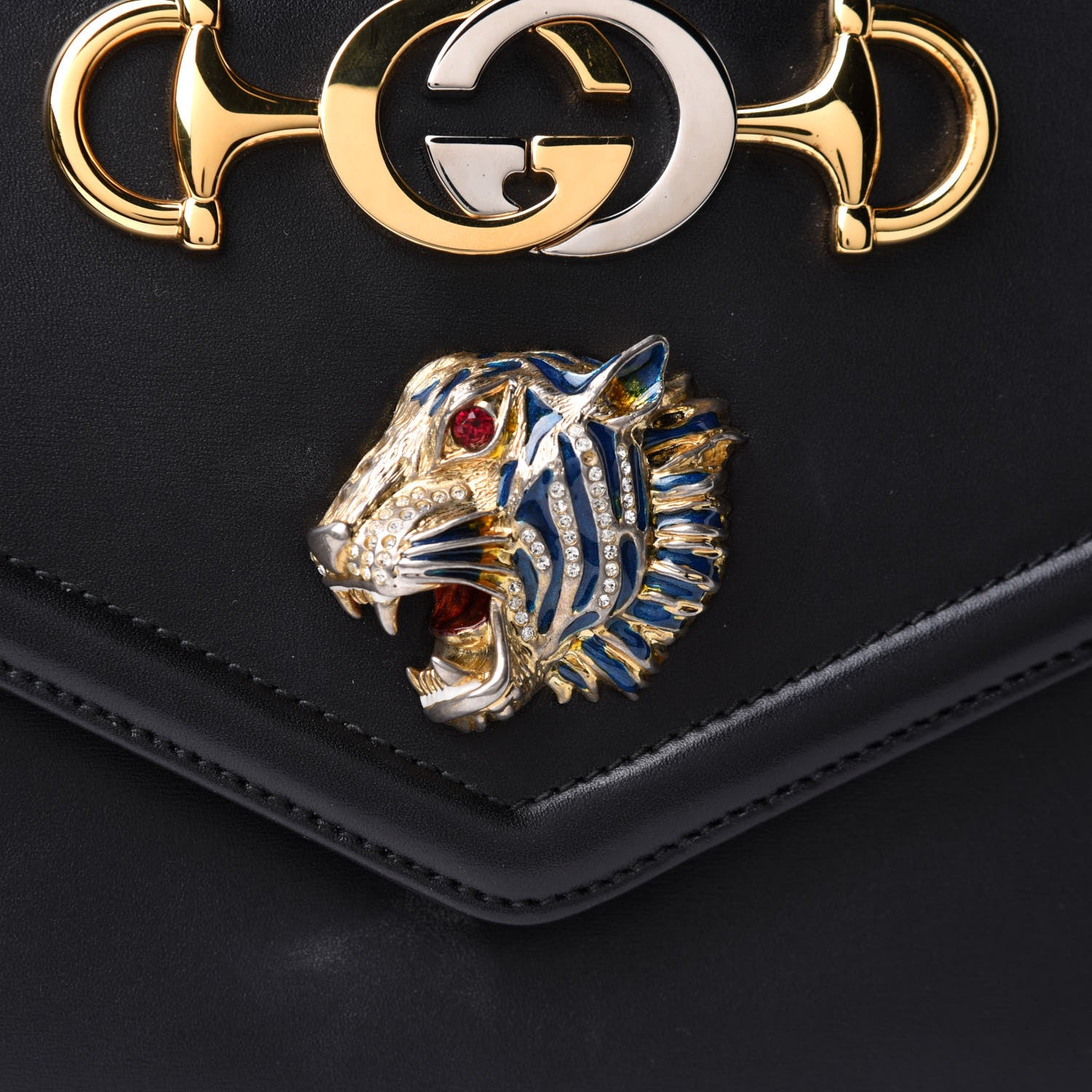 Gucci Vitello Palmellato Lux Crystal Medium Rajah Shoulder Bag Black 7 of 10