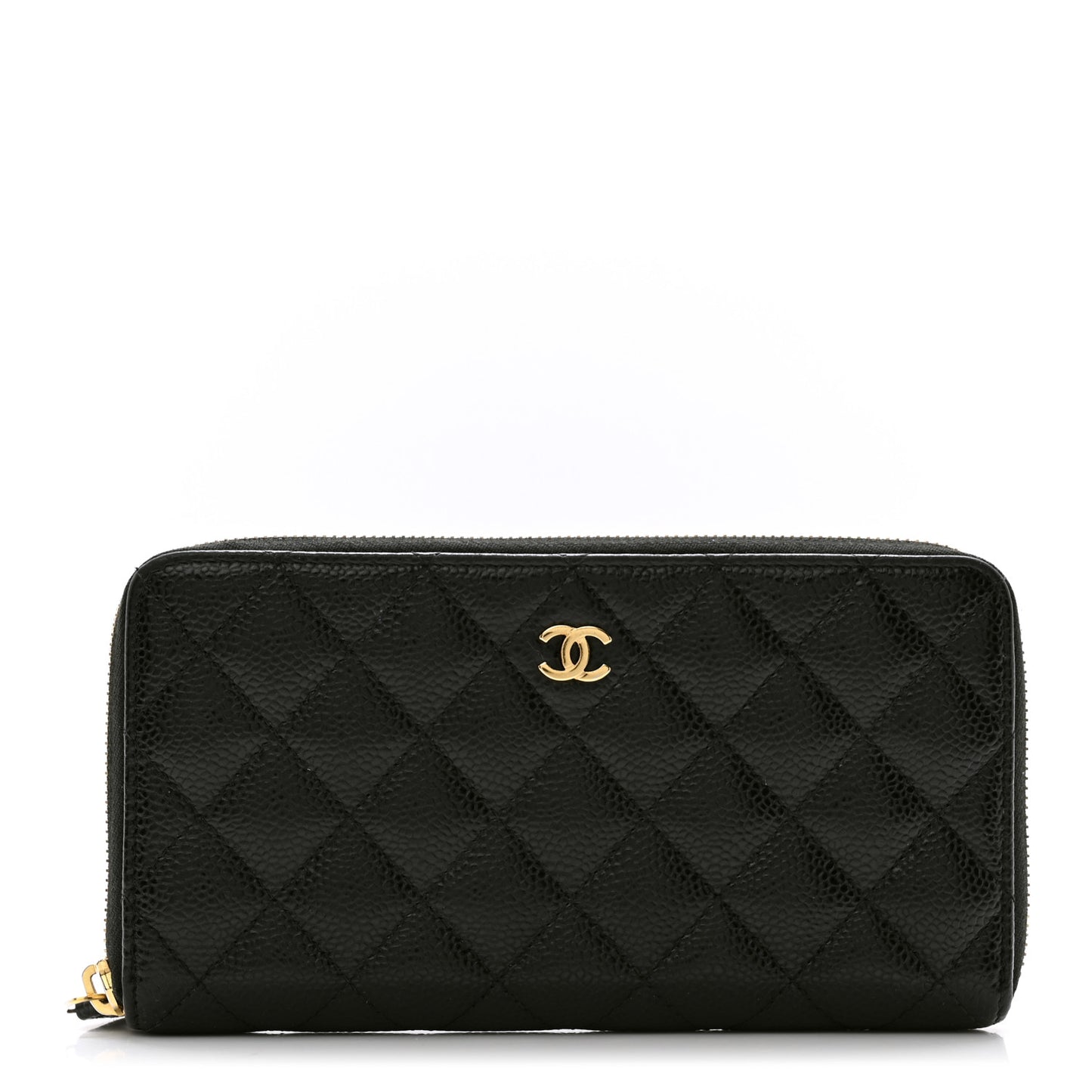 Caviar Quilted Large Gusset Zip Around Wallet Black