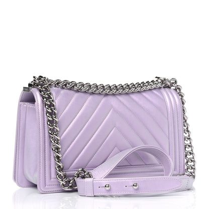 Chanel Metallic Lambskin Chevron Quilted Medium Boy Flap Purple 2 of 4