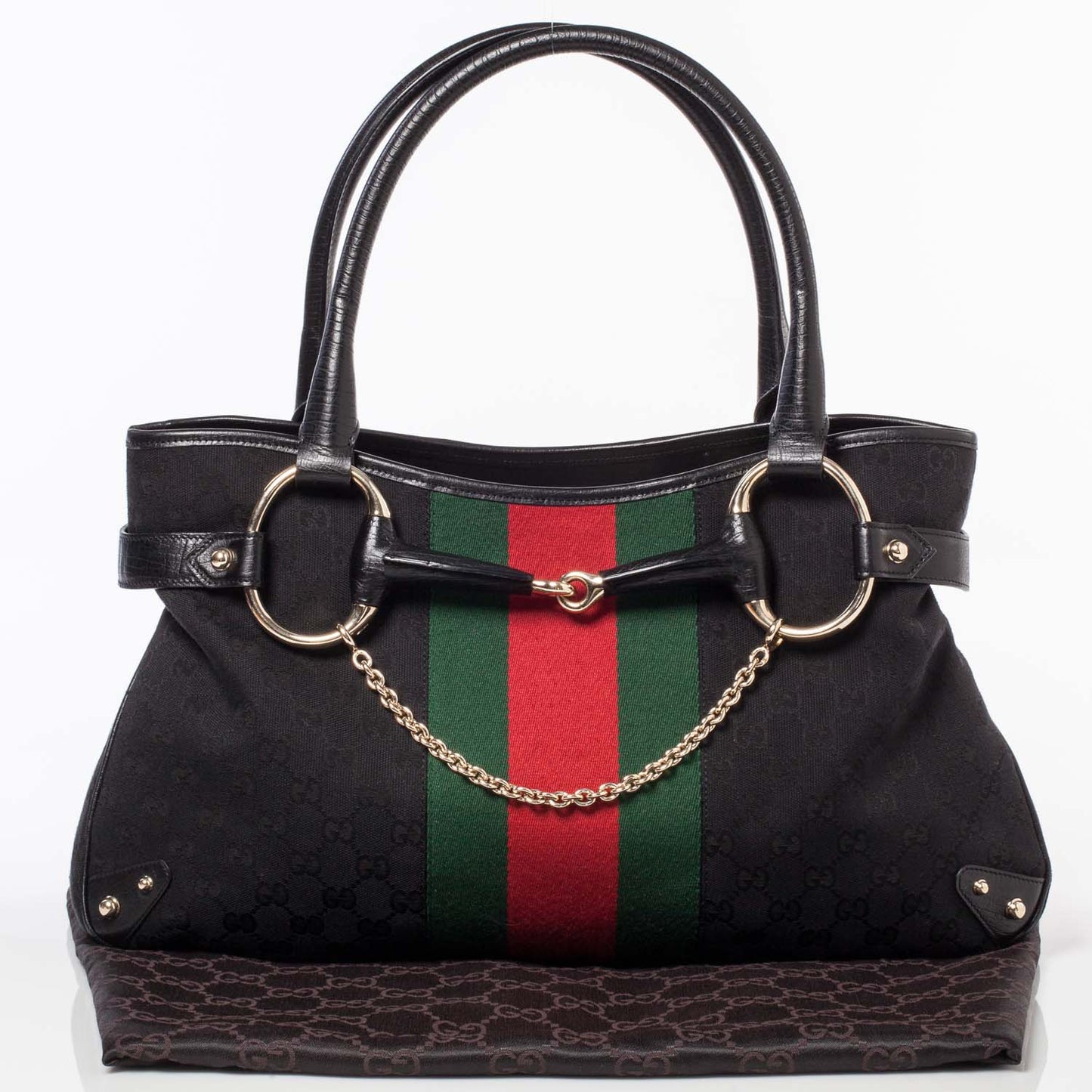 Monogram Horsebit Web Tote Black