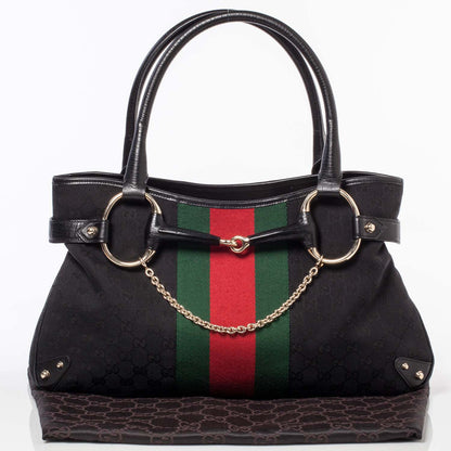 Gucci Monogram Horsebit Web Tote Black 10 of 10