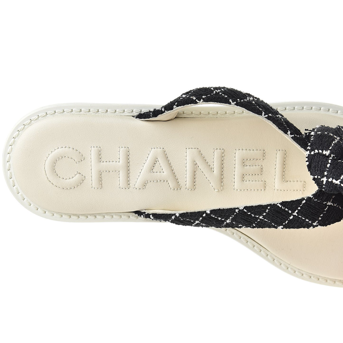 Tweed Quilted Camellia Thong Sandals 36 Black White