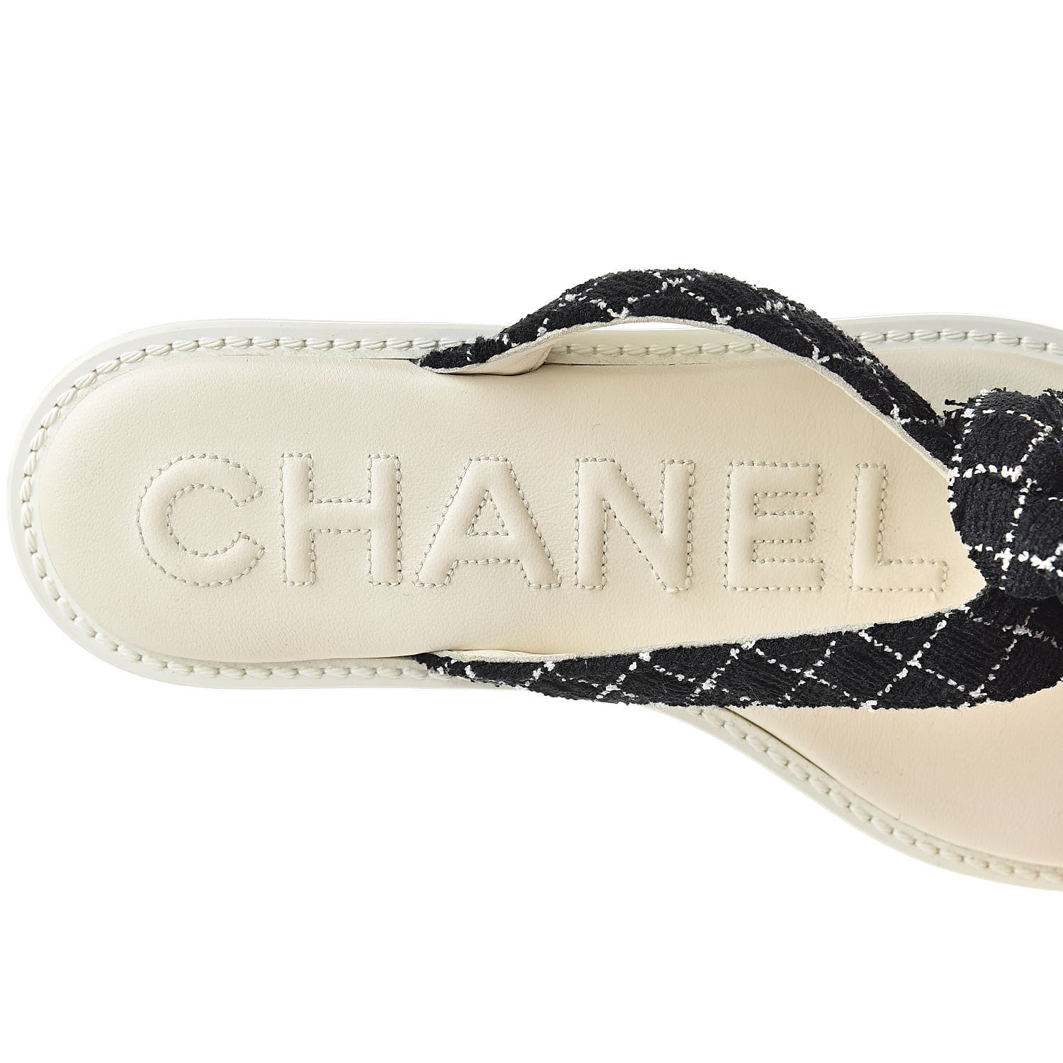 Chanel Tweed Quilted Camellia Thong Sandals 36 Black White 7 of 8