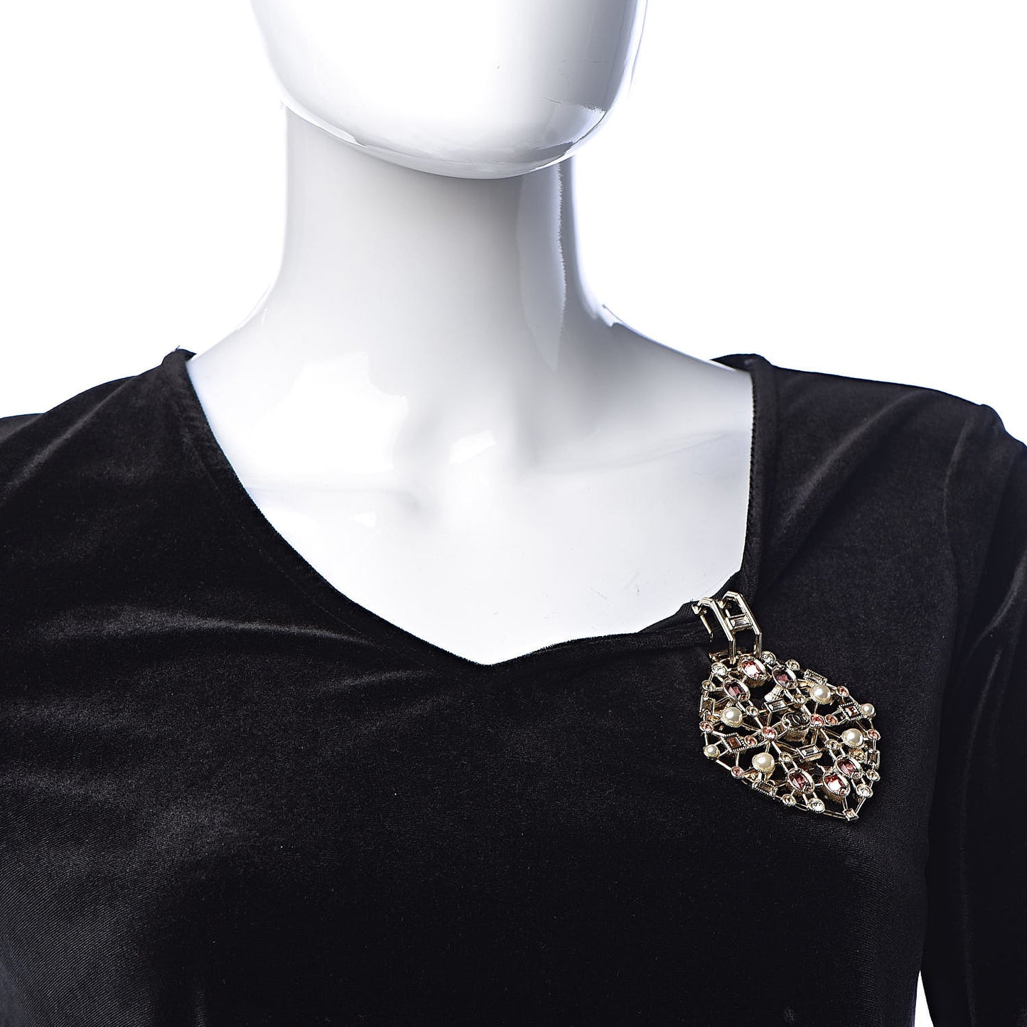 Pearl Baguette Crystal CC Brooch Gold