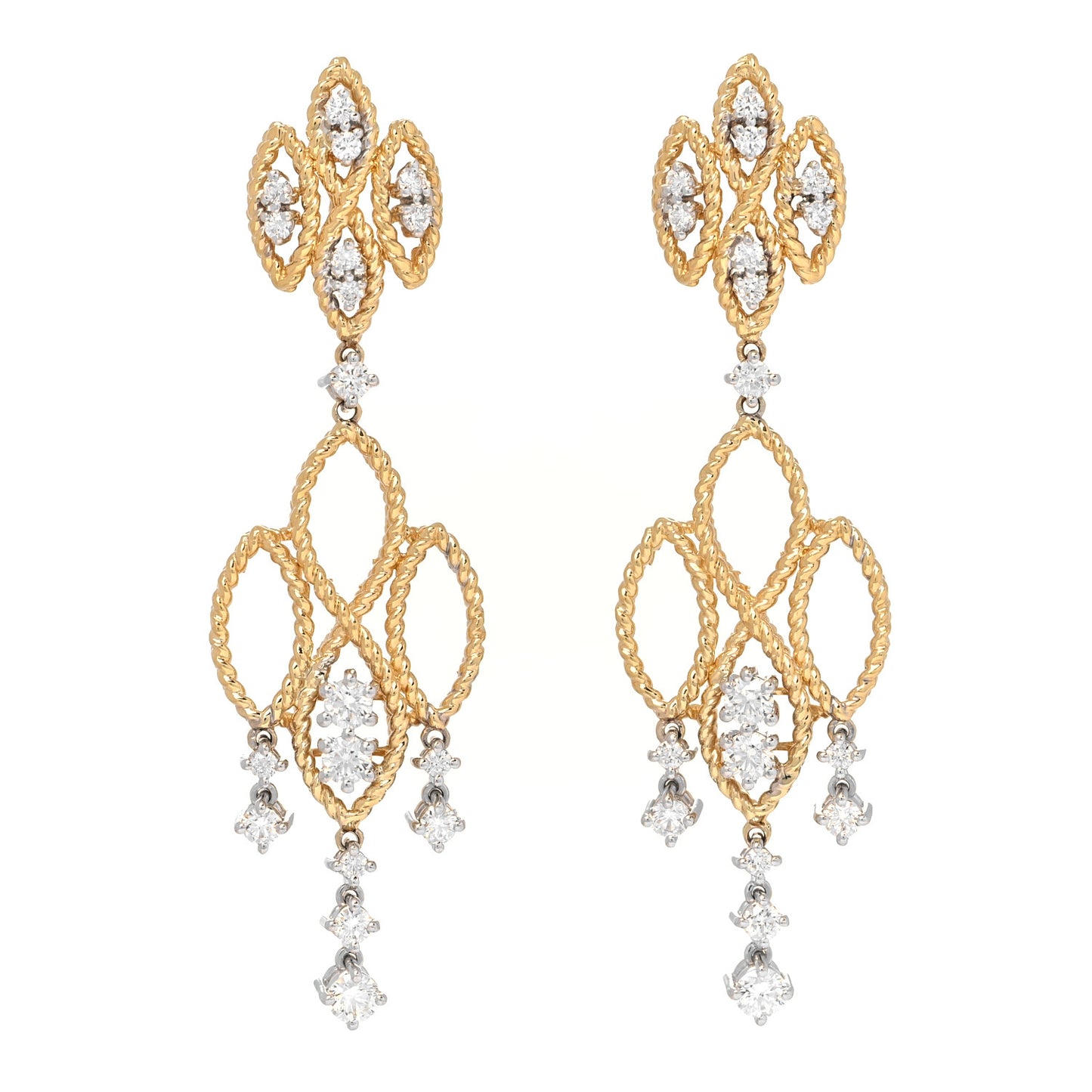 18K Yellow White Gold Diamond New Barocco Drop Earrings