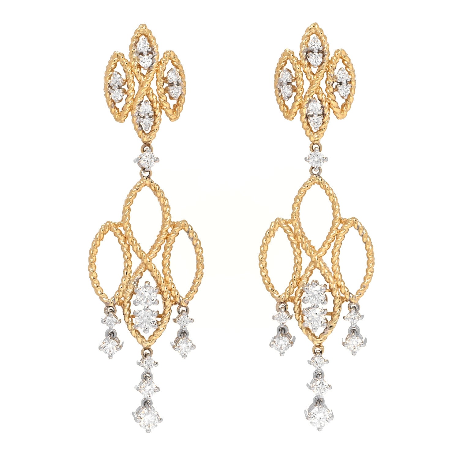 Roberto Coin 18K Yellow White Gold Diamond New Barocco Drop Earrings 1 of 4