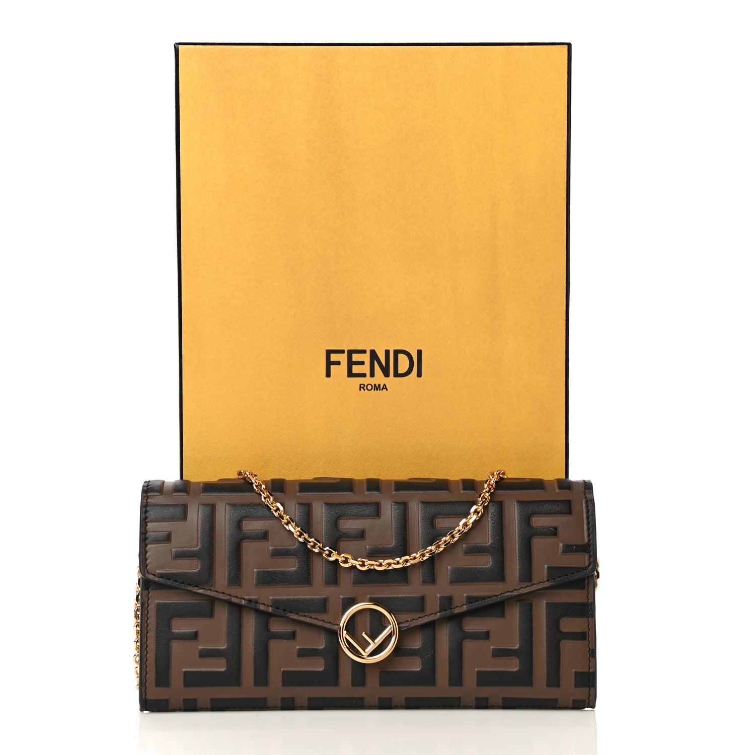 Fendi Vitello Soft F is Fendi Bi-Color FF 1974 Embossed Continental Envelope Wallet On Chain Maya Black 15 of 15
