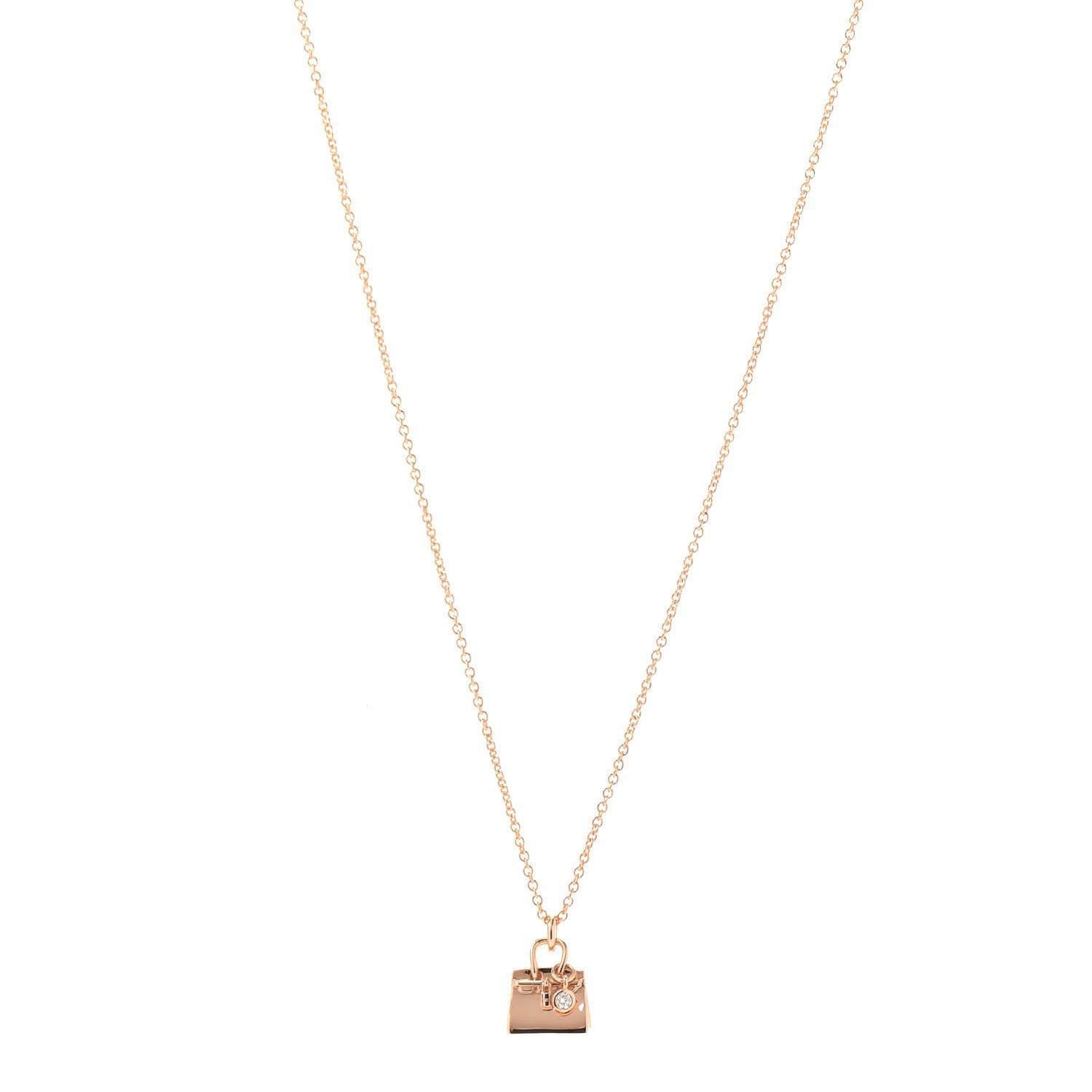 Hermes 18K Rose Gold Diamond Birkin Pendant Necklace 1 of 5