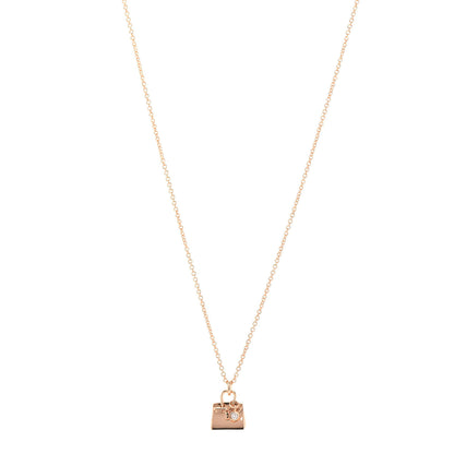 Hermes 18K Rose Gold Diamond Birkin Pendant Necklace 1 of 5