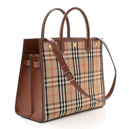Burberry Calfskin Vintage Check Two Handle Title Bag Archive Beige 3 of 9