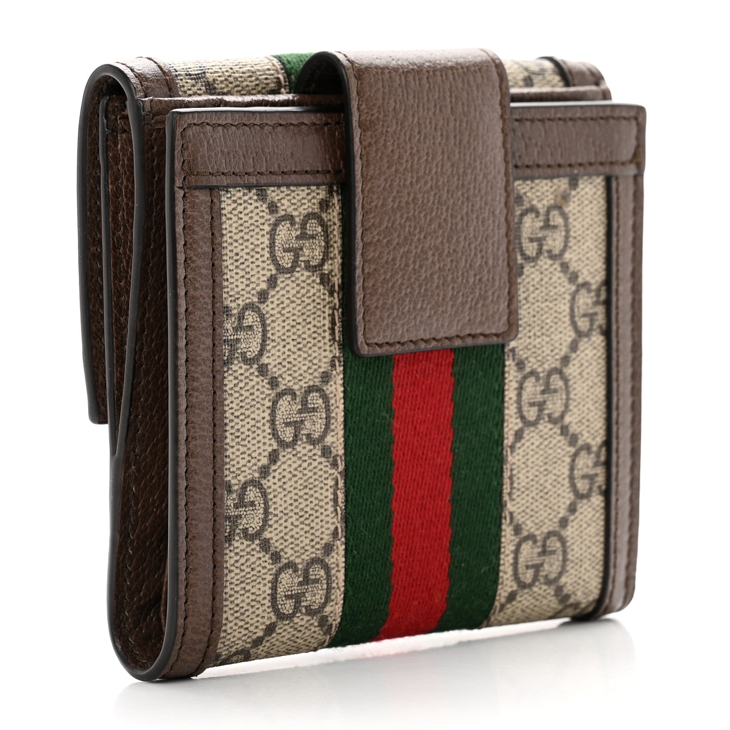 Gucci GG Supreme Monogram Web Ophidia French Flap Wallet Beige New Acero 2 of 8