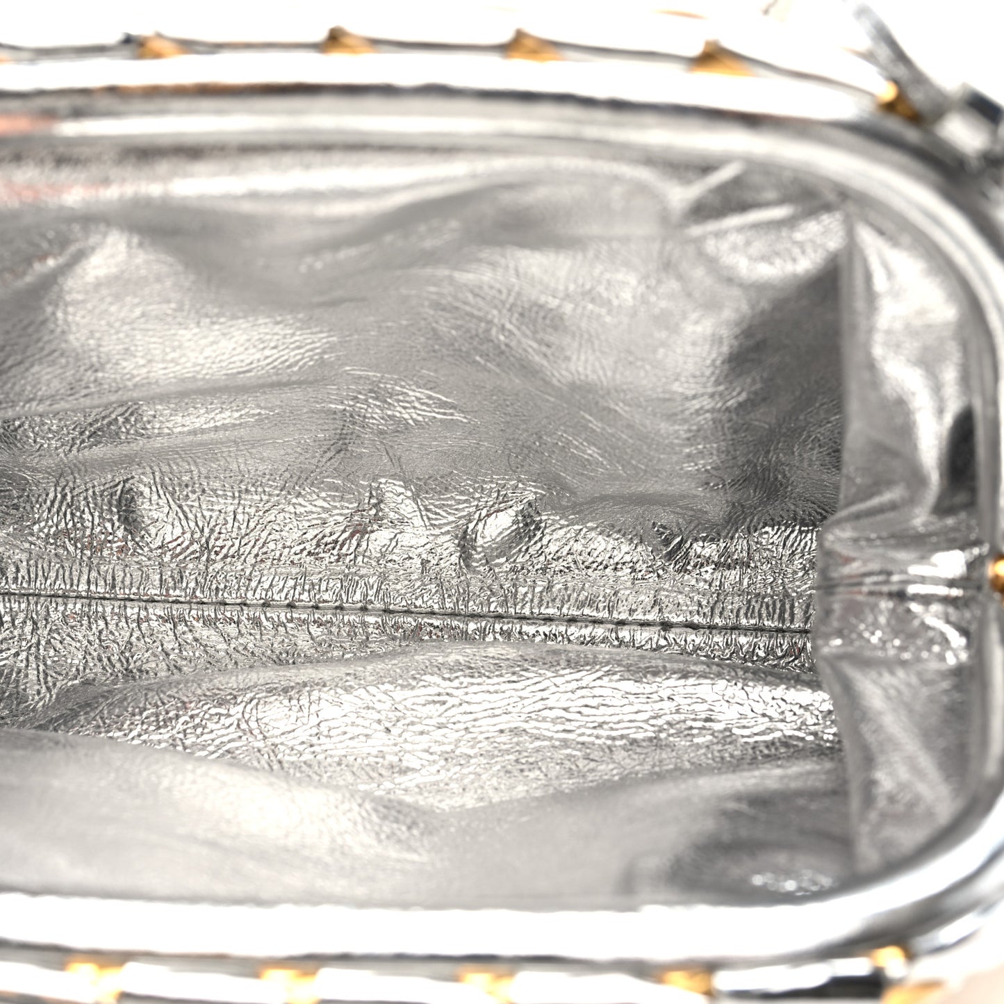 Metallic Lambskin Intrecciato The Mini Pouch Silver Gold