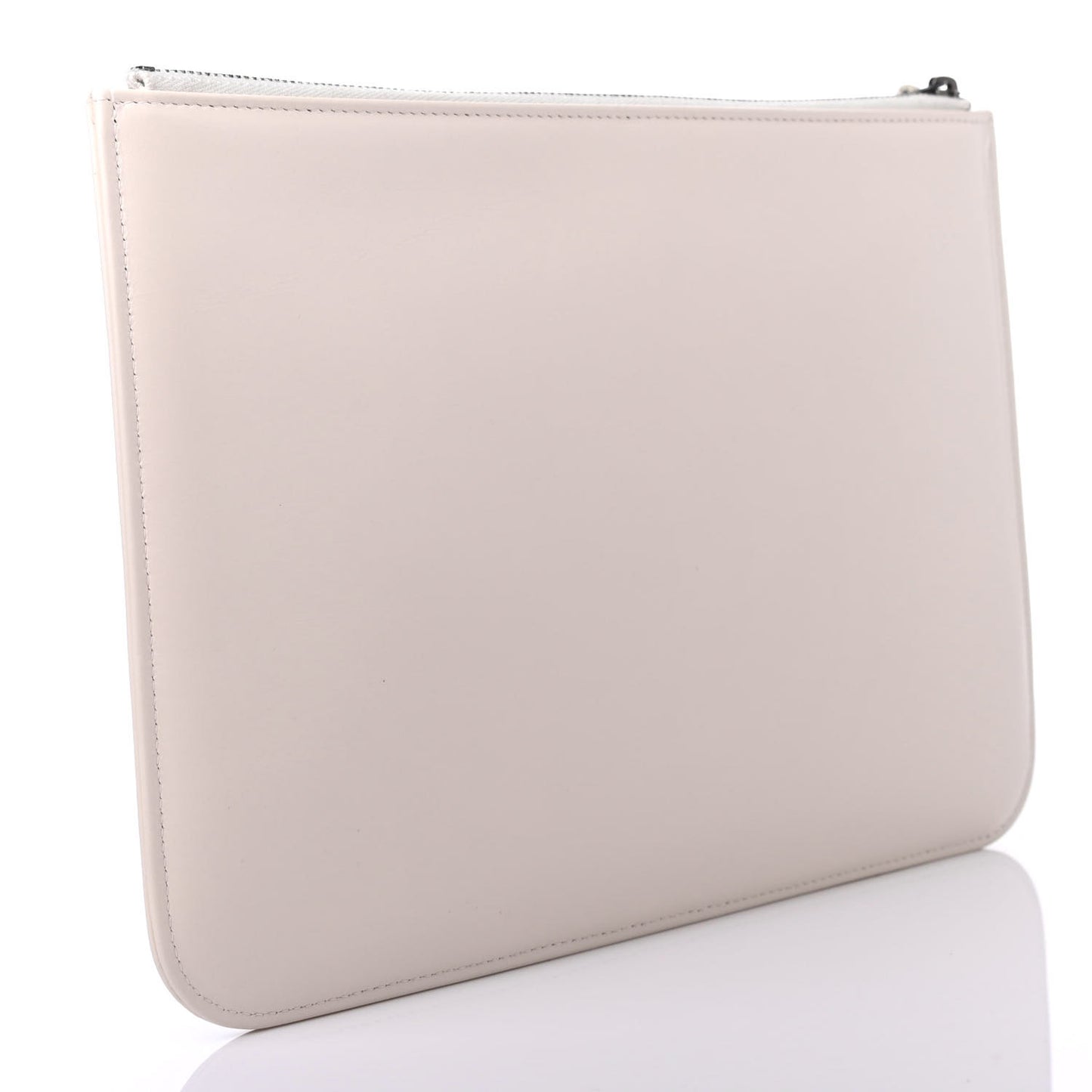 Calfskin Crystal Pearl Logo Cosmetic Case White
