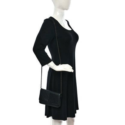 Chanel Lambskin Chevron Quilted Wallet On Chain WOC So Black 2 of 10