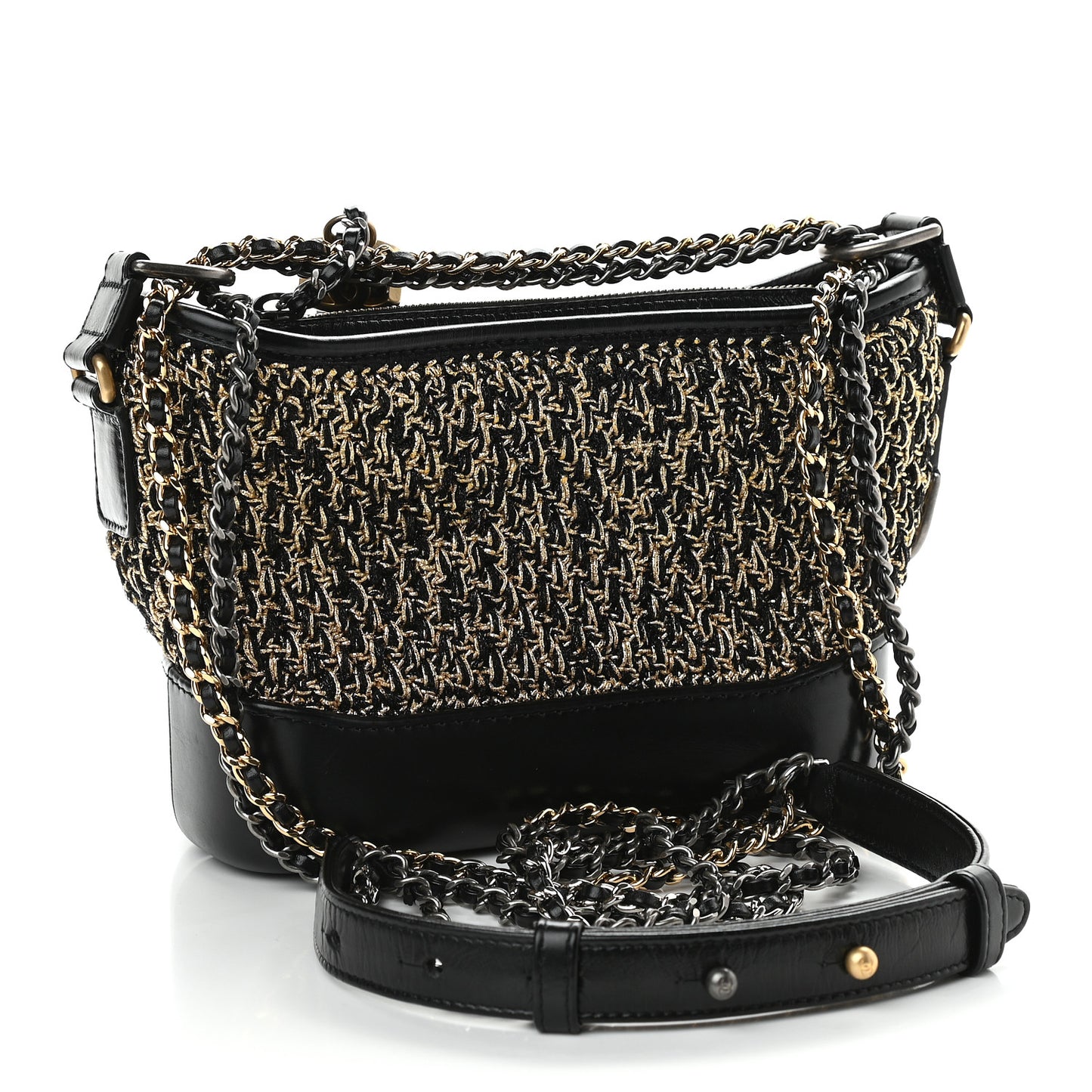 Tweed Calfskin Quilted Small Gabrielle Hobo Black Gold