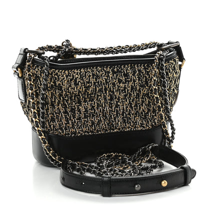 Chanel Tweed Calfskin Quilted Small Gabrielle Hobo Black Gold 4 of 9
